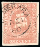 Stamp of British Guiana » 1853 Waterlow Lithographs (SG 11-21) 1853-59 Waterlow lithographed 1 cent dull red, type A and C, used