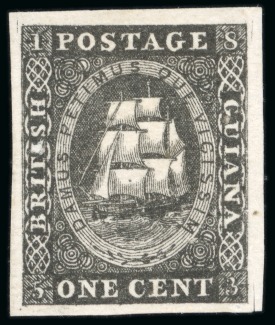 Stamp of British Guiana » 1853 Waterlow Lithographs (SG 11-21) 1853-60 Waterlow "Small Ships", an exceptional assembly of 11 black plate proofs