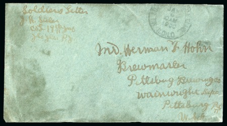 Stamp of United States » U.S. Possessions » Philippines » Military Mail and Stations 1900, (Jan). Stampless soldiers letter from Iloilo to Pittsburg, (Baker C-7a)