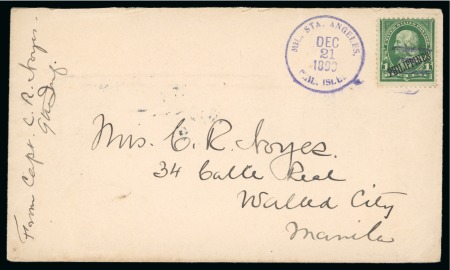 Stamp of United States » U.S. Possessions » Philippines » Military Mail and Stations 1899 (Dec 21). Soldier’s letter to Manila, 1c tied by Angeles Military Station duplex cancel (Baker C-4)