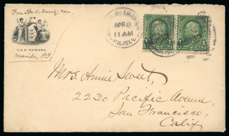 Stamp of United States » U.S. Possessions » Philippines » Military Mail and Stations 1900 (April 8). Soldier's cover, 1c regular issue pair, tied by Manila Military Station duplex