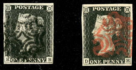 Stamp of Great Britain » 1840 1d Black and 1d Red plates 1a to 11 1840 1d. black, DH and RB, Pl. 4, each cancelled by