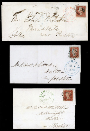 Stamp of Great Britain » 1841 1d Red 1844-45 selection of three entires bearing 1841 1d. reds, from Clitheroe to Preston 