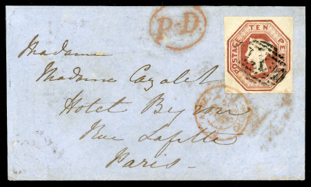 Stamp of Great Britain » 1847-54 Embossed 10d. used on envelope to Paris