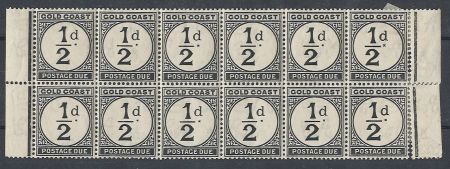 Stamp of Gold Coast 1923 ½d Postage Due mint block of 12