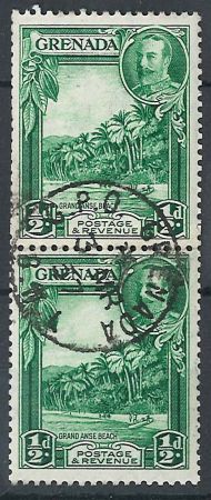 Stamp of Grenada 1936 ½d perf 12½x13½ vertical coil join pair