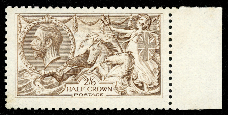 Stamp of Great Britain » King George V » 1913-19 Seahorse Issues 1915 De La Rue 2/6d. Pale sepia brown from the right