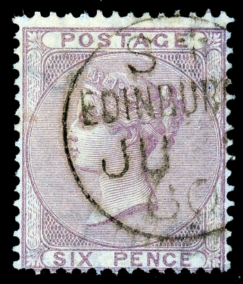 Stamp of Great Britain » 1855-1900 Surface Printed » 1855-57 No Corner Letters 1856 6d. lilac on Azure paper, neatly cancelled by