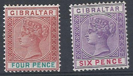 Stamp of Gibraltar 1898 4d and 6d mint og