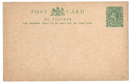 Stamp of St. Vincent 1913 1/2d Postal stationery card (H&G8), unused