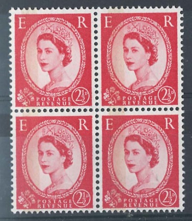 Stamp of Great Britain » Queen Elizabeth II 1960 2½d type I one band in mint nh block of 4
