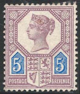 Stamp of Great Britain » 1855-1900 Surface Printed » 1887-1900 Jubilee Issue & 1891 £1 Green 1887 Jubilee 5d dull purple and blue die 1, mint og