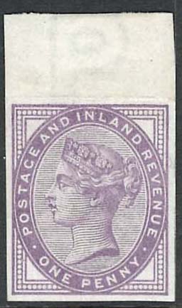 Stamp of Great Britain » 1855-1900 Surface Printed » 1880-81 Provisional Issue and 1881 1d Lilac 1881 1d Lilac plate 150 imperf. imprimatur, mint og