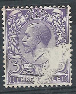 Stamp of Great Britain » King George V » 1912-24 Profile Head Issues 1912 3d Dull reddish violet showing dramatic dry print variety massive area of missing print fresh, mint og