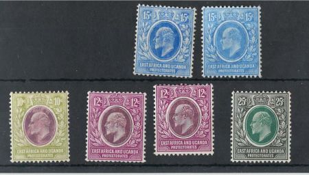 Stamp of Kenya, Uganda and Tanganyika » British East Africa 1907 10c, 12c (2, slightly different shades), 15c (2 shades) and 25c, all fine mint 