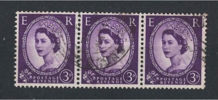 Stamp of Great Britain » Queen Elizabeth II 1955 3d Edward wmk sideways in used strip of 3