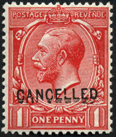 1912 1d Bright Scarlet overprinted 'Cancelled' type 24, mint nh