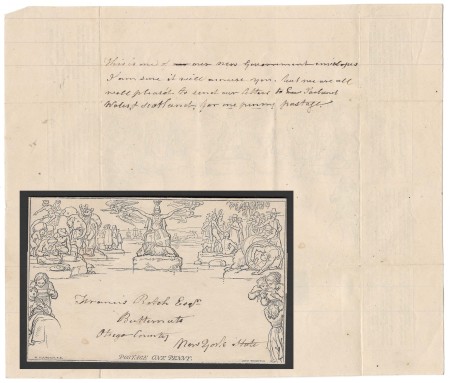 1840 1d Mulready lettersheet addressed to New York with amusing text about the 'new Gov't envelopes'