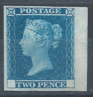 1841 2d blue small trial proof with blank letter squares