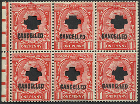 Stamp of Great Britain » King George V » 1924-36 Issues 1924 1d booklet pane of six unmounted mint ovpt cancelled type 33P P-perf good perfs Spec NB13x