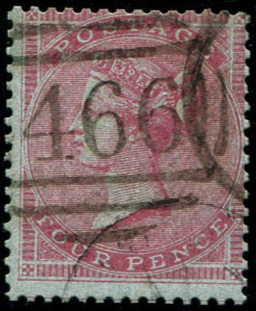 Stamp of Great Britain » 1855-1900 Surface Printed » 1855-57 No Corner Letters 1862 4d Pale carmine, wmk small garter, used