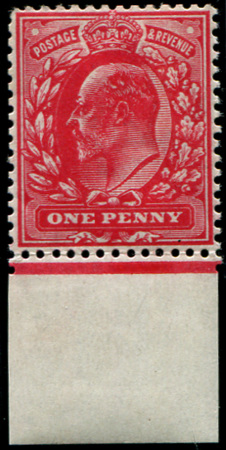 1902 1d intense blood red (intense carmine) fresh m/mint bottom marginal