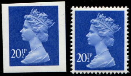 Stamp of Great Britain » Queen Elizabeth II 1983 Machin 20 1/2p imperf. plate proof/colour trial in issued colour, mint nh