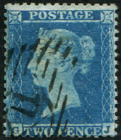 Stamp of Great Britain » 1854-70 Perforated Line Engraved 1854 2d blue pl.6 GJ, used with crisp London "11" numeral