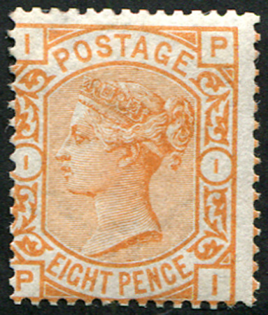 Stamp of Great Britain » 1855-1900 Surface Printed » 1873-80 Large Coloured Corner Letters, Wmk Small Anchor & Orbs 1876 8d Orange, mint og