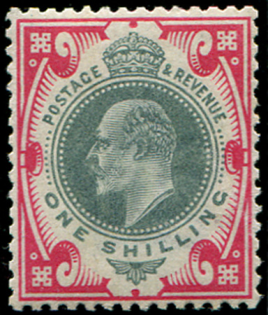 Stamp of Great Britain » King Edward VII » 1902-10 De La Rue Issues 1902 1s Carmine-pink mint og