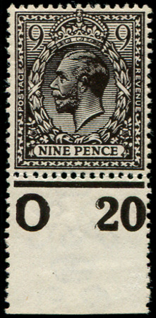 Stamp of Great Britain » King Edward VII » 1911-13 Somerset House Issues 1912 9d very deep-agate control O20(P) fine mint, rare shade Spec N29/4, RPS cert