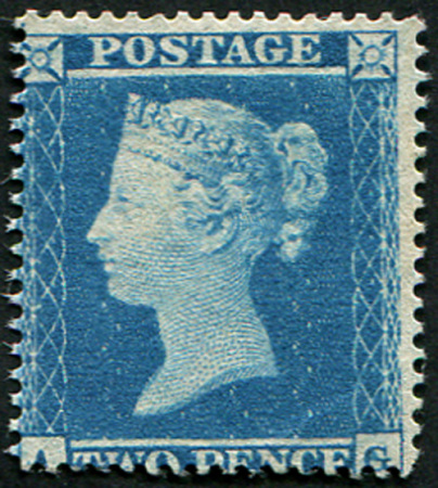 Stamp of Great Britain » 1854-70 Perforated Line Engraved 1854 2d blue plate 4 AG first repair pale-blue fresh m/mint Spec F1/2h with cert cat £5500
