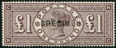 1884 £1 brown crowns ovpt Specimen type 11 unmounted mint, deep shade, perfectly centred, rare this fine