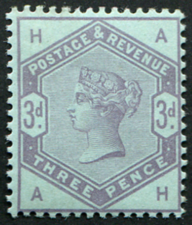 Stamp of Great Britain » 1855-1900 Surface Printed » 1883-84 Lilac & Green Issue 1883 3d colour trial in purple on blue perf 14 no wmk very fine mint