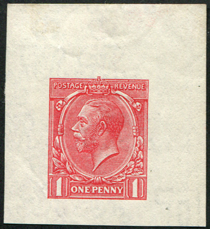 Stamp of Great Britain » King George V » 1912-24 Profile Head Issues 1912 1d imperf colour trial in red on gummed multi-cypher wmk paper superb fresh and rare cat £3250