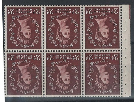Stamp of Great Britain » Queen Elizabeth II 1955 2d red-brown with inverted wmk in mint booklet pane of 6