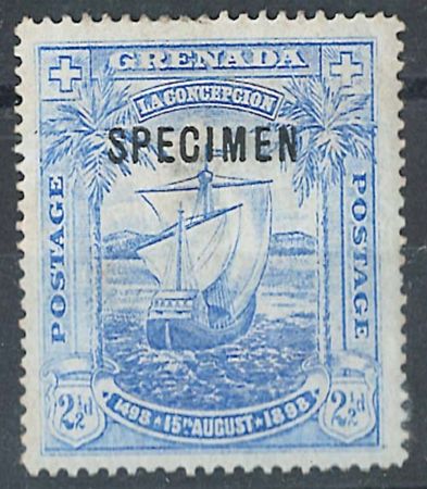 Stamp of Grenada 1898 Columbus 2½d overprinted "Specimen", mint part og