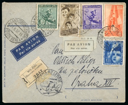 Stamp of Italy 1937 Registered airmail envelope to Prague 