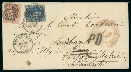 1851-54, Lettre de Bruxelles affranchissement 20 centimes