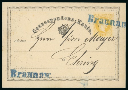Stamp of Austria AUSTRIA 1876 official railway cancellation Braunau in blue on 2kr postal stationery