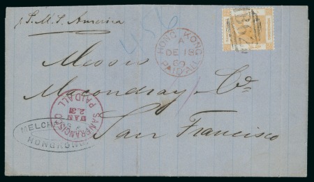 Stamp of Hong Kong 1869 Entire (16th Dec) to USA with 1863-70 8c orange