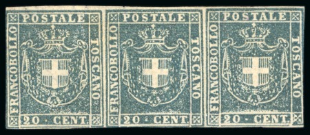 Stamp of Italian States » Tuscany 1860 20c unused strip of three
