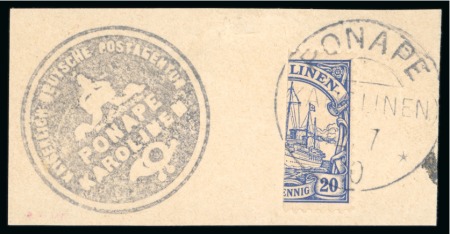 Stamp of Germany » German Colonies » Caroline Islands 1910 German Empire Colonies Caroline Islands 20Pf bisect Ponape provisional