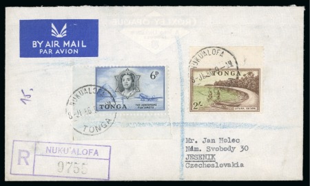 Stamp of Tonga 1956 TONGA  Registered airmail cover franked 6d + 2sh postmarked NUKU'ALOFA to CSSR