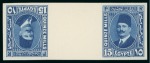 Stamp of Egypt » Booklets » King Fouad - The Second Portrait Issue (Nile Post SB10-SB11) 210m. booklet: 15m ultramarine, horizontal tête-bêche gutter pair, imperforate showing Royal "cancelled" on reverse,