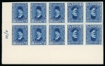 Stamp of Egypt » Booklets » King Fouad - The Second Portrait Issue (Nile Post SB10-SB11) 210m. booklet: 5m, 10m and 15m ultramarine, horizontal tête-bêche corner sheet marginal control blocks of ten with Royal "Cancelled" backs