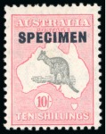 AUSTRALIA 1932-35 10sh to £2 with SPECIMEN overprint, mint hinge remainder, SG 136-38