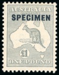 AUSTRALIA 1932-35 10sh to £2 with SPECIMEN overprint, mint hinge remainder, SG 136-38