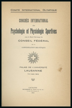 Stamp of Olympics » Pierre de Coubertin and the IOC 1913 5th IOC Congress in Lausanne: "Congrès International de Psychologie et Physiologie Sportives" by the IOC with a detailed report about the 1913 Congress