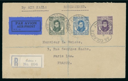 Stamp of Ireland » 1950-Date Commemoratives 1929 (22.9) Daniel O'Connell set neatly tied by First Cancel, on registered airmail cover